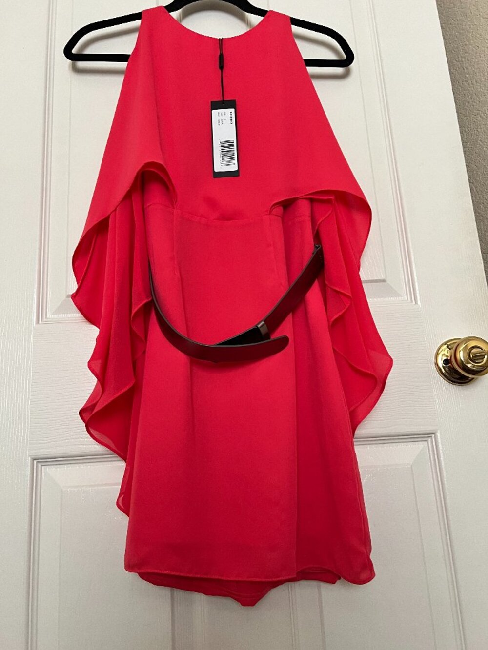 NWT Halston Heritage Convertible Cape Sleeve Belted Dress Coral Size XS/0